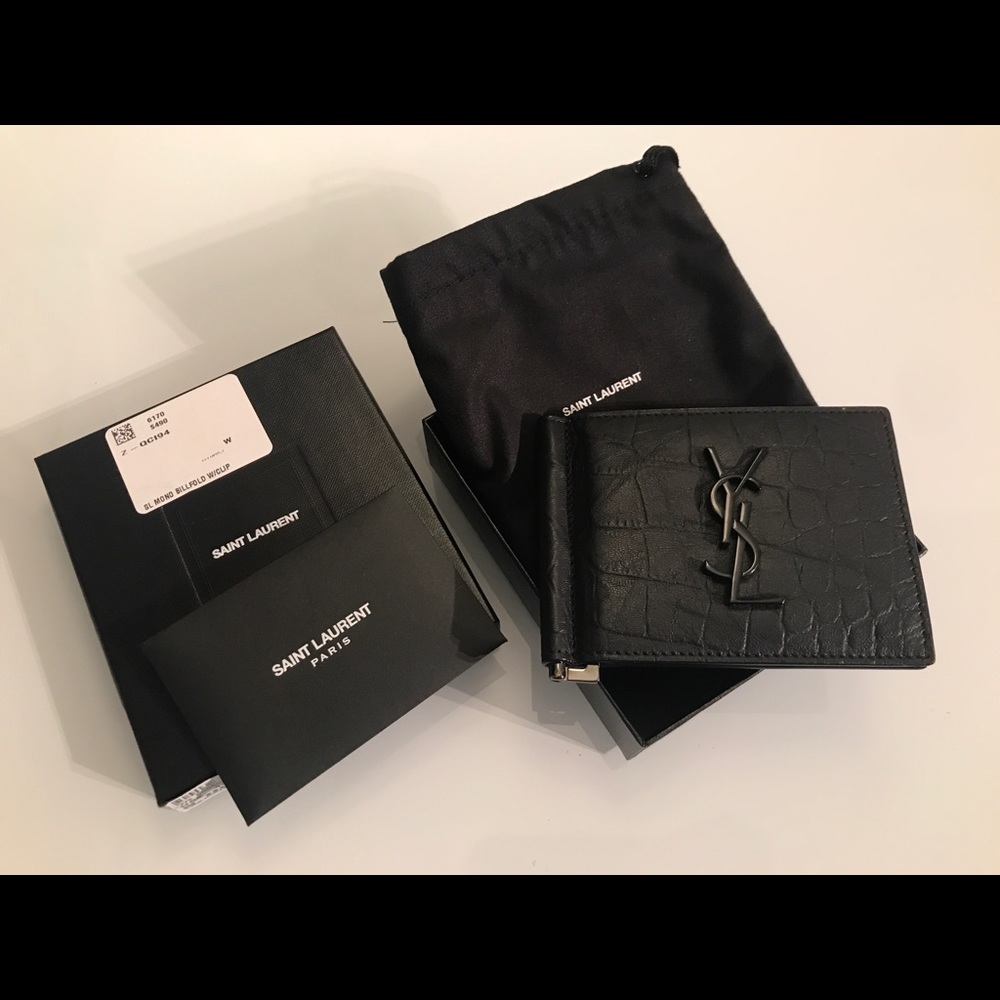 Saint Laurent Monogram Croc Embossed Wallet